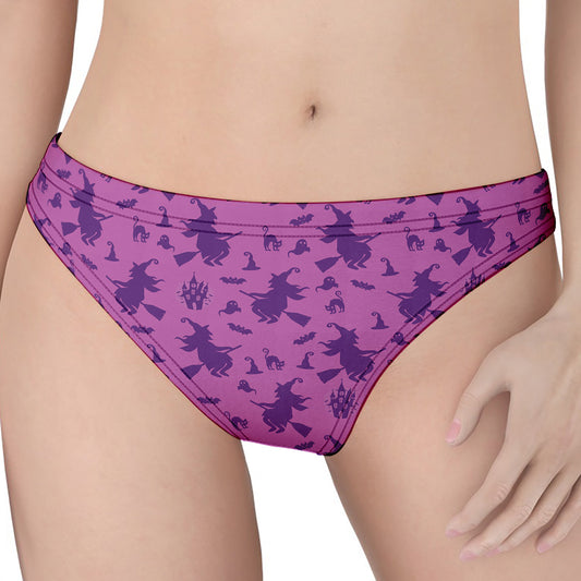 Purple Halloween Witch Pattern Print Women's Thong