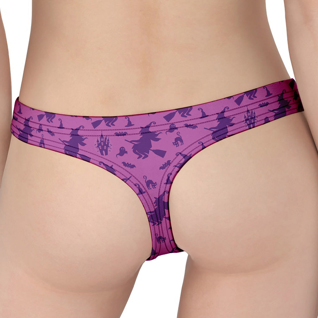 Purple Halloween Witch Pattern Print Women's Thong