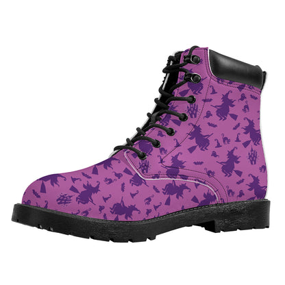Purple Halloween Witch Pattern Print Work Boots