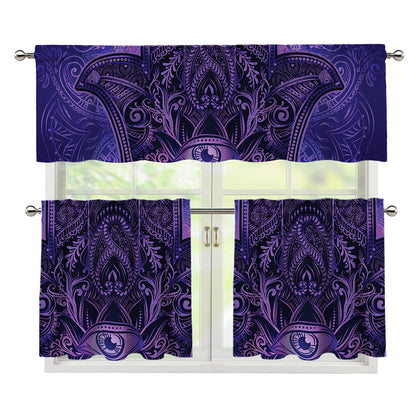 Purple Hamsa Hand Print 3 Piece Kitchen Curtains