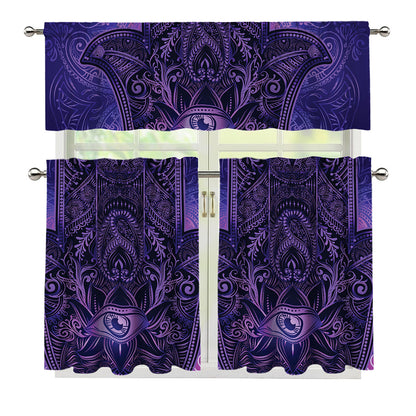 Purple Hamsa Hand Print 3 Piece Kitchen Curtains