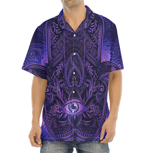 Purple Hamsa Hand Print Aloha Shirt