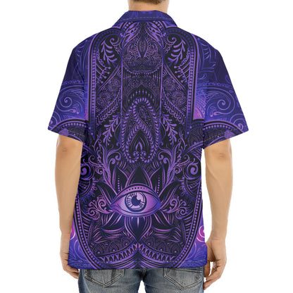Purple Hamsa Hand Print Aloha Shirt