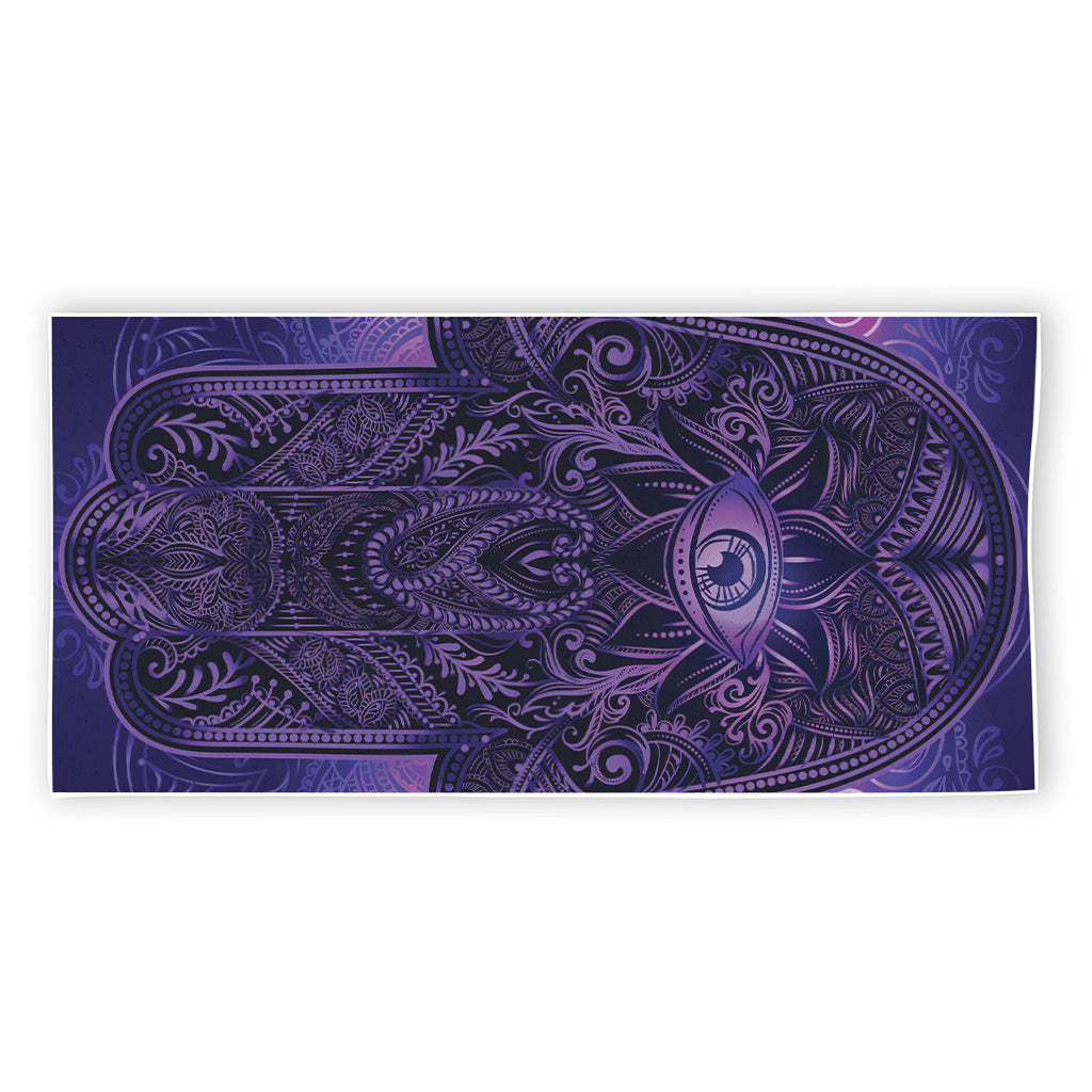 Purple Hamsa Hand Print Beach Towel