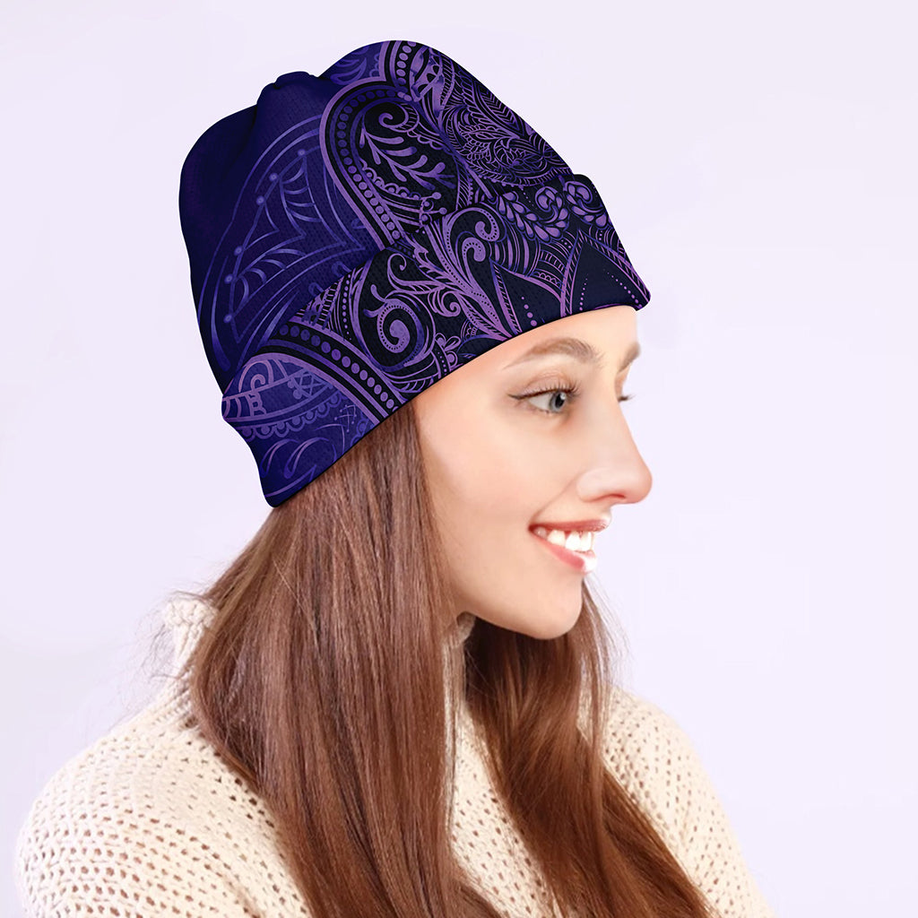 Purple Hamsa Hand Print Beanie