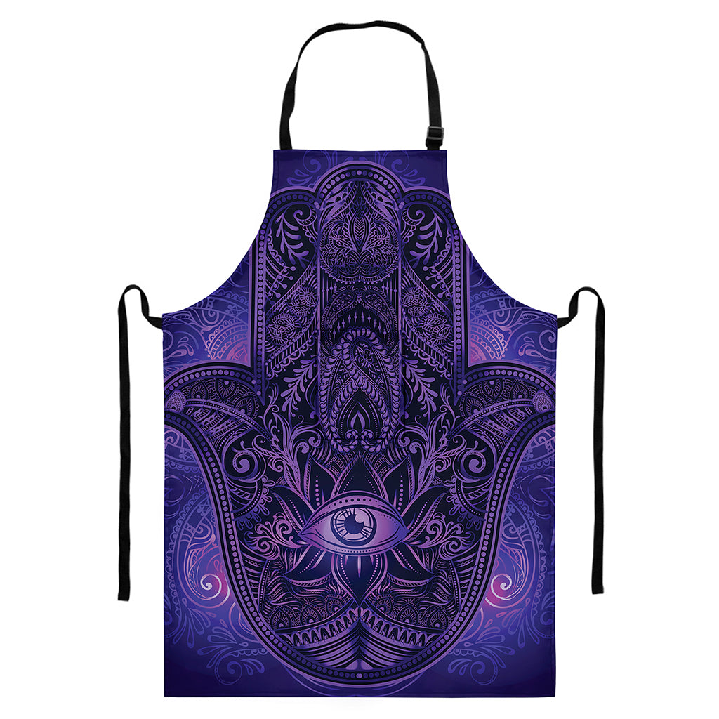 Purple Hamsa Hand Print Bib Apron With Pocket