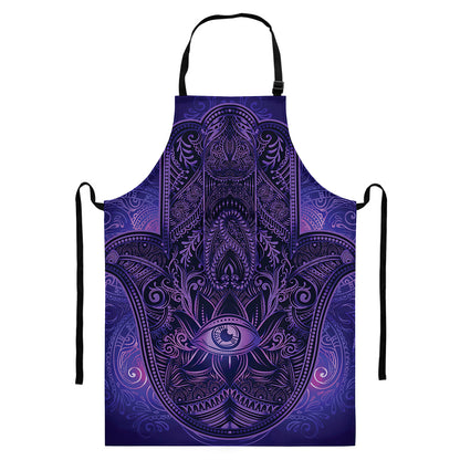 Purple Hamsa Hand Print Bib Apron With Pocket