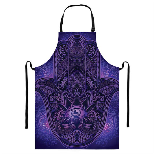 Purple Hamsa Hand Print Bib Apron With Pocket