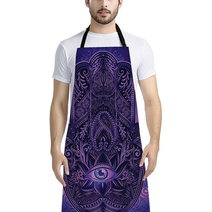 Purple Hamsa Hand Print Bib Apron With Pocket