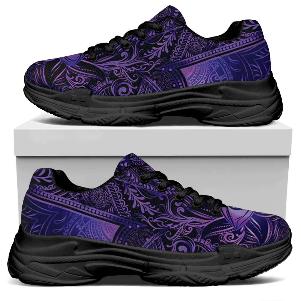 Purple Hamsa Hand Print Black Chunky Shoes