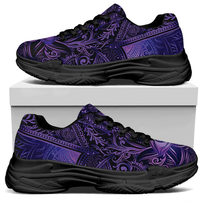 Purple Hamsa Hand Print Black Chunky Shoes