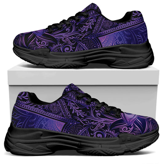 Purple Hamsa Hand Print Black Chunky Shoes