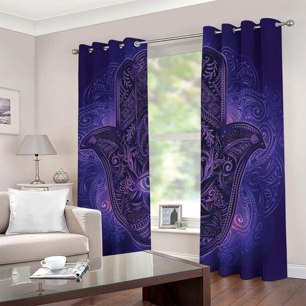 Purple Hamsa Hand Print Blackout Grommet Curtains