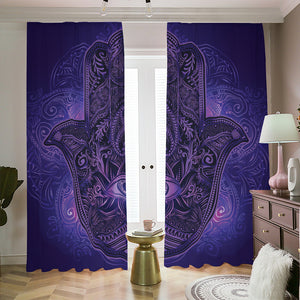 Purple Hamsa Hand Print Blackout Pencil Pleat Curtains