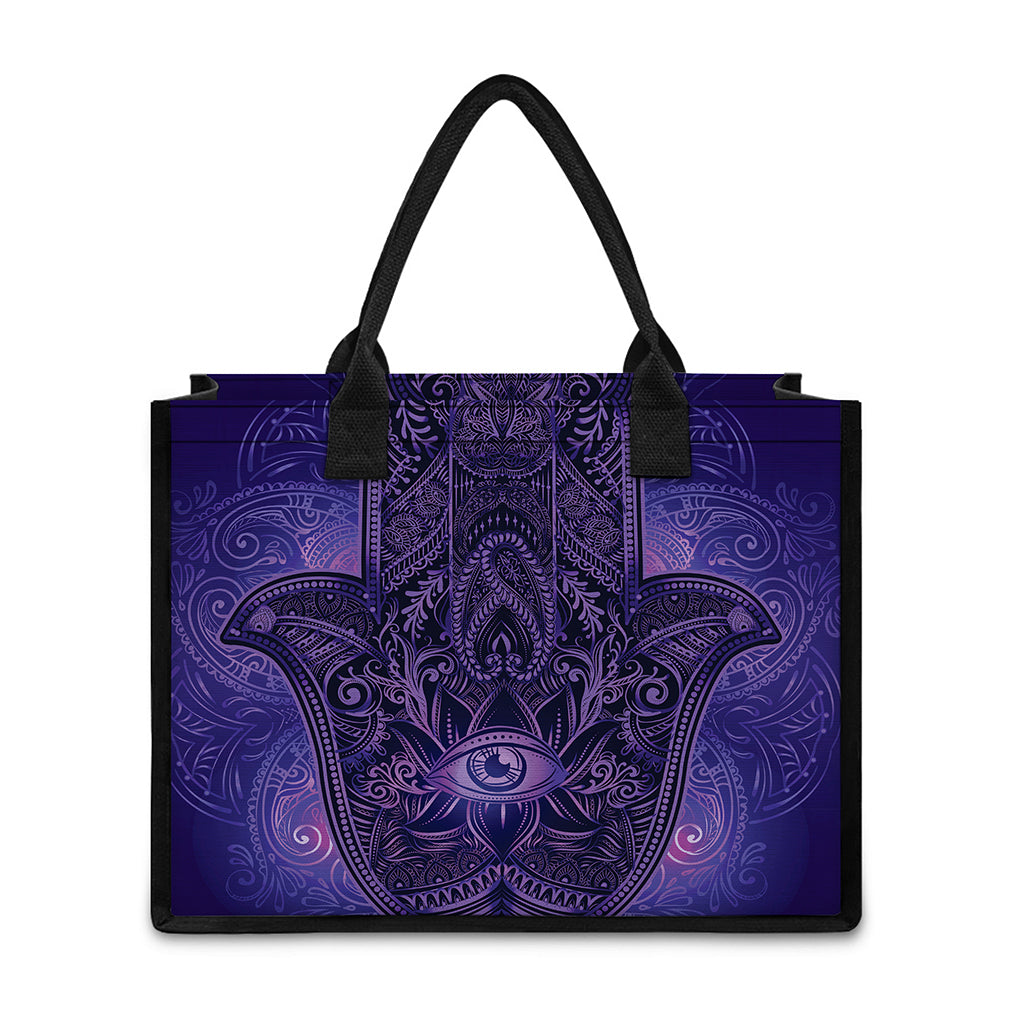 Purple Hamsa Hand Print Canvas Tote Bag
