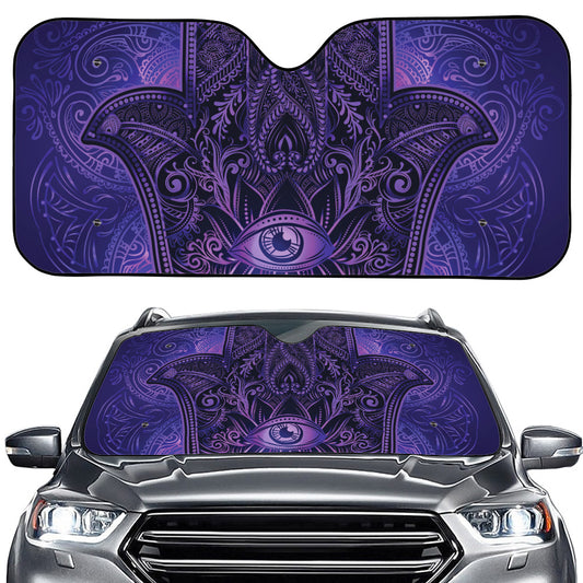 Purple Hamsa Hand Print Car Windshield Sun Shade