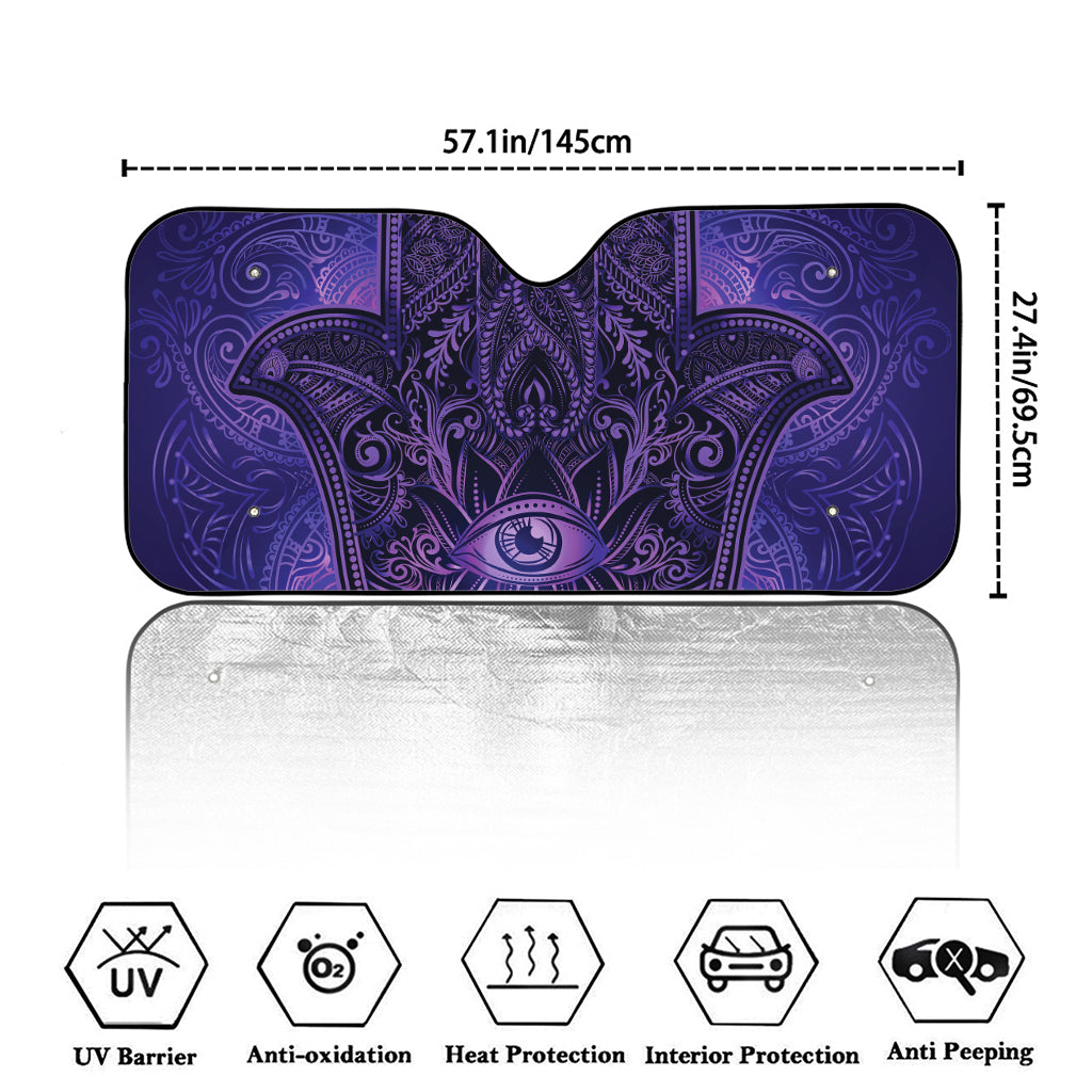 Purple Hamsa Hand Print Car Windshield Sun Shade