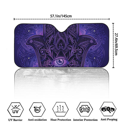 Purple Hamsa Hand Print Car Windshield Sun Shade