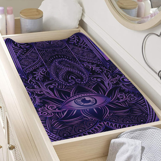 Purple Hamsa Hand Print Changing Pad Cover