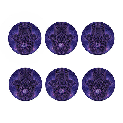 Purple Hamsa Hand Print Coaster Set