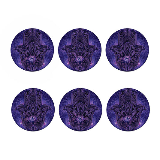 Purple Hamsa Hand Print Coaster Set