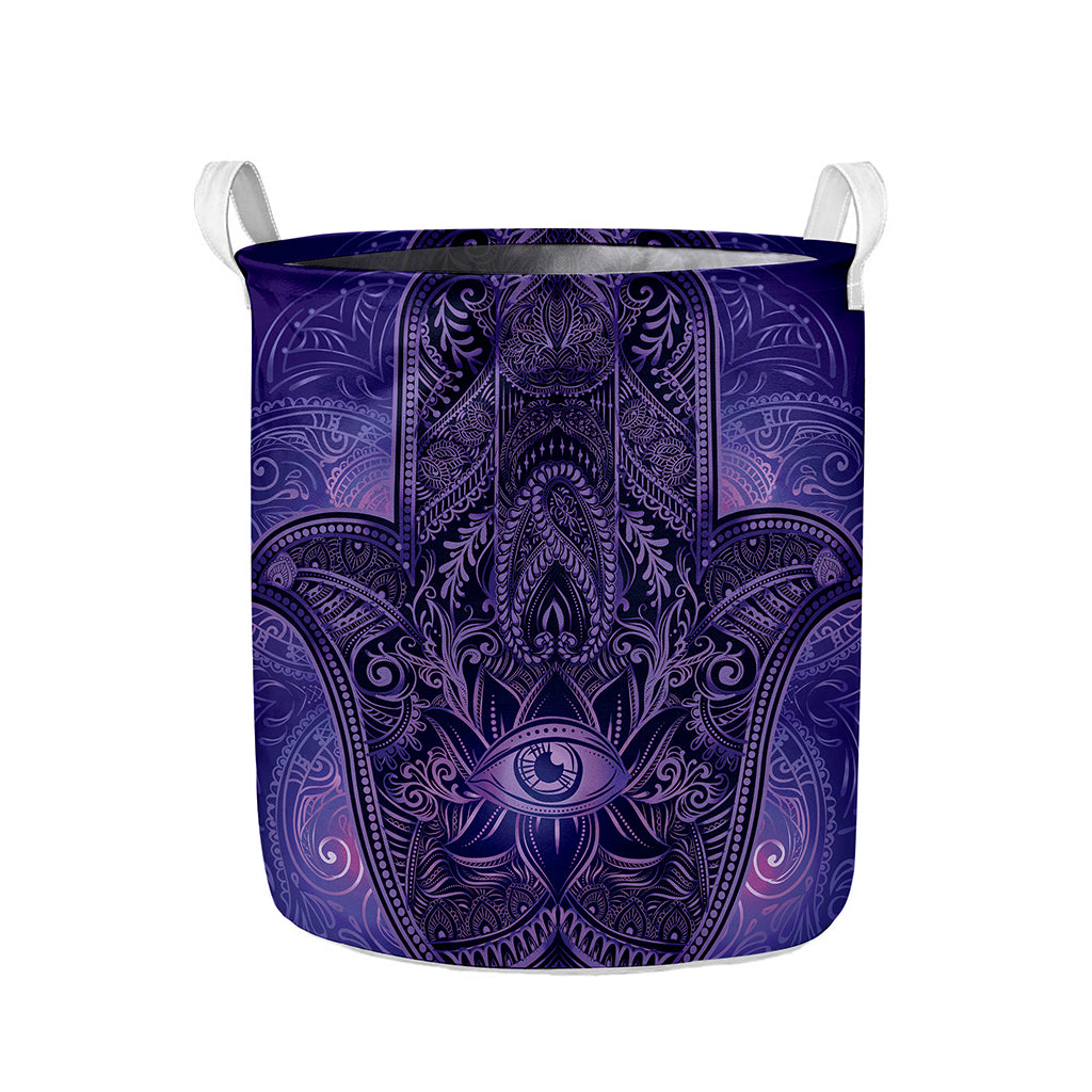 Purple Hamsa Hand Print Collapsible Laundry Basket