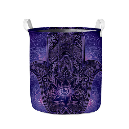Purple Hamsa Hand Print Collapsible Laundry Basket