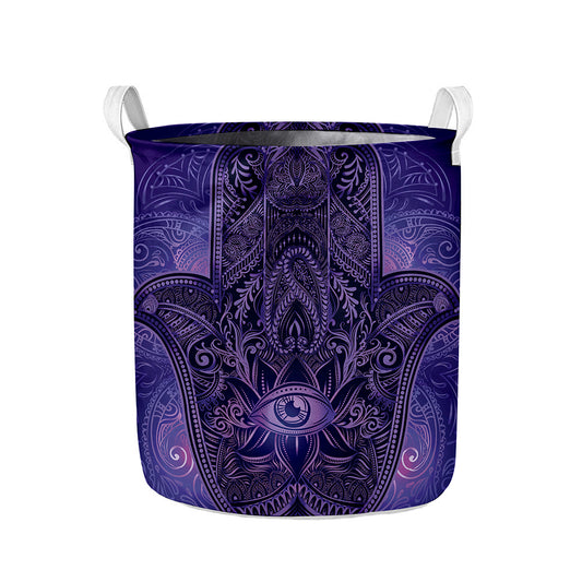 Purple Hamsa Hand Print Collapsible Laundry Basket