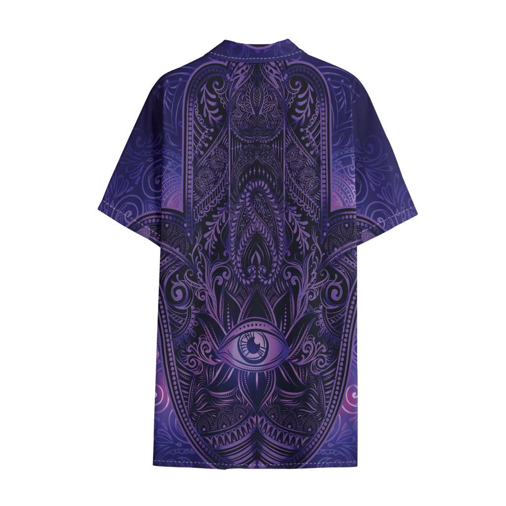 Purple Hamsa Hand Print Cotton Hawaiian Shirt