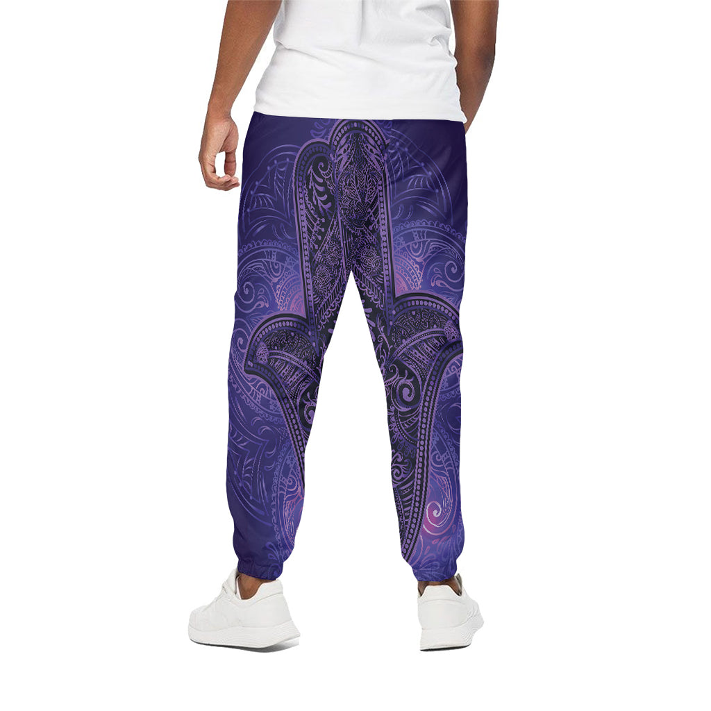 Purple Hamsa Hand Print Cotton Pants