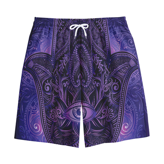 Purple Hamsa Hand Print Cotton Shorts