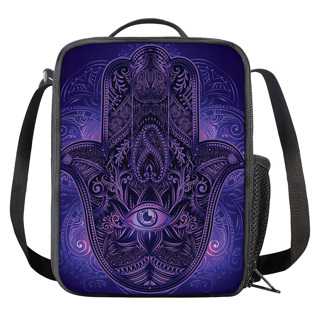 Purple Hamsa Hand Print Crossbody Lunch Bag