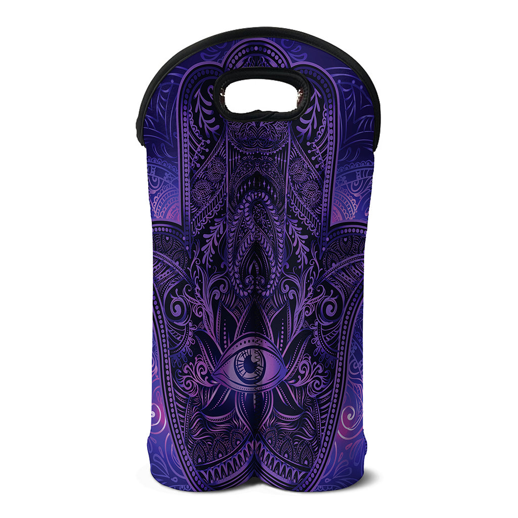 Purple Hamsa Hand Print Double Neoprene Wine Tote