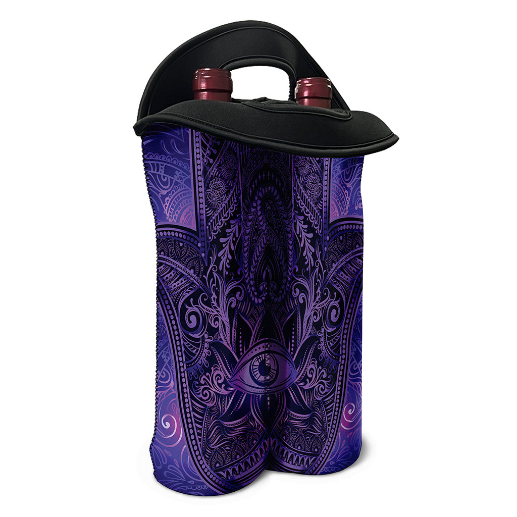 Purple Hamsa Hand Print Double Neoprene Wine Tote