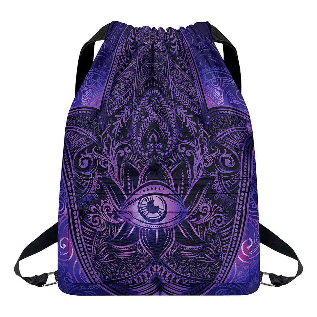 Purple Hamsa Hand Print Drawstring Backpack