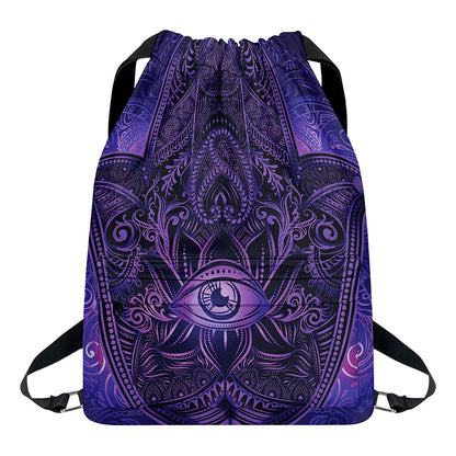 Purple Hamsa Hand Print Drawstring Backpack