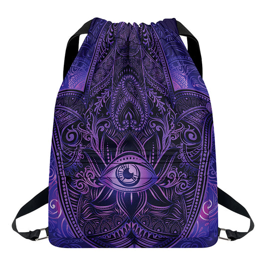 Purple Hamsa Hand Print Drawstring Backpack
