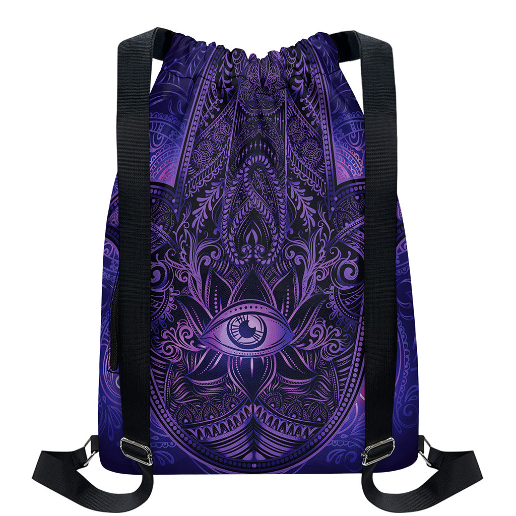 Purple Hamsa Hand Print Drawstring Backpack