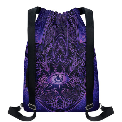 Purple Hamsa Hand Print Drawstring Backpack