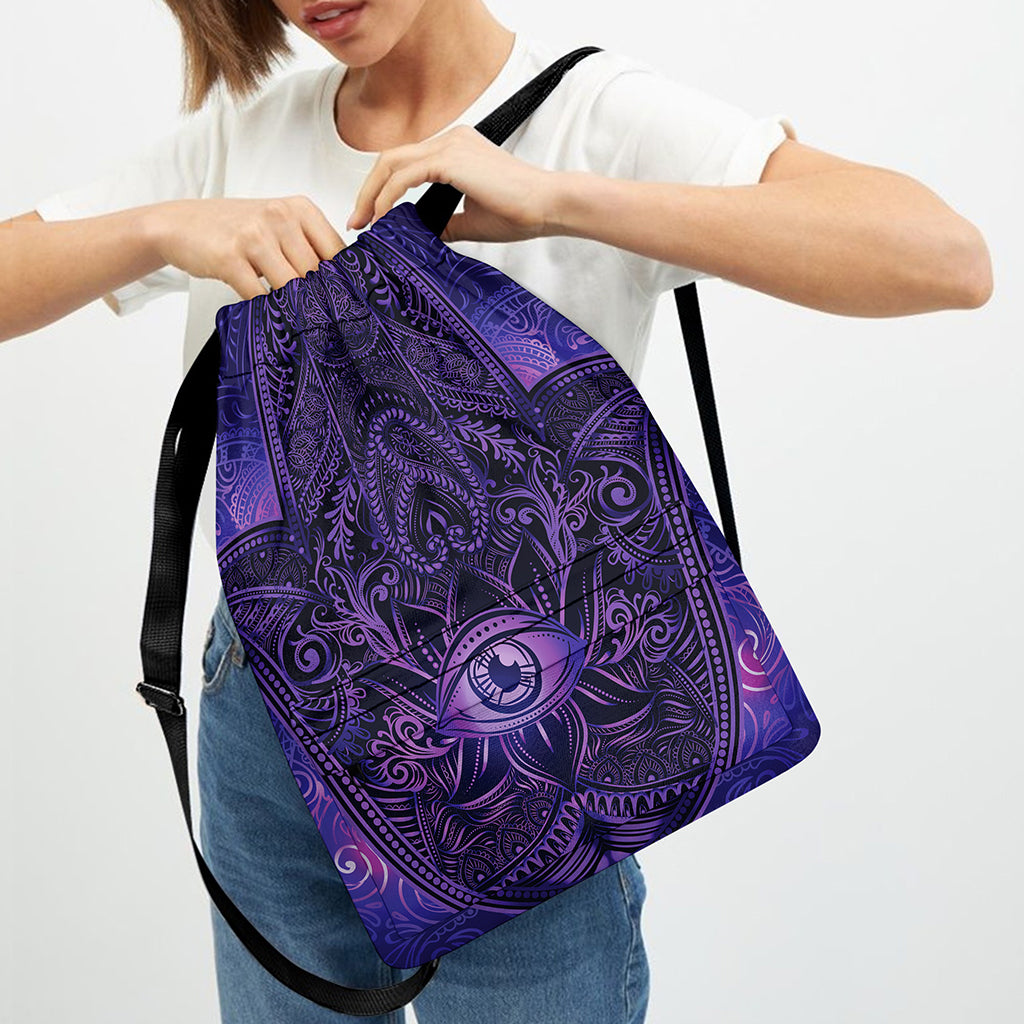 Purple Hamsa Hand Print Drawstring Backpack