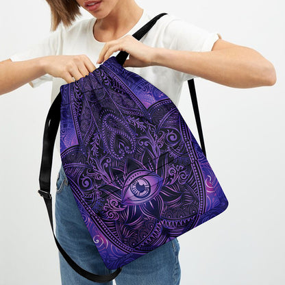 Purple Hamsa Hand Print Drawstring Backpack