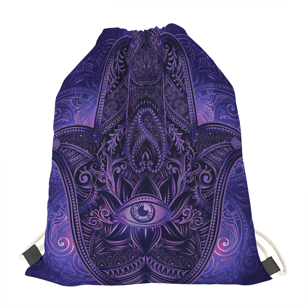 Purple Hamsa Hand Print Drawstring Bag