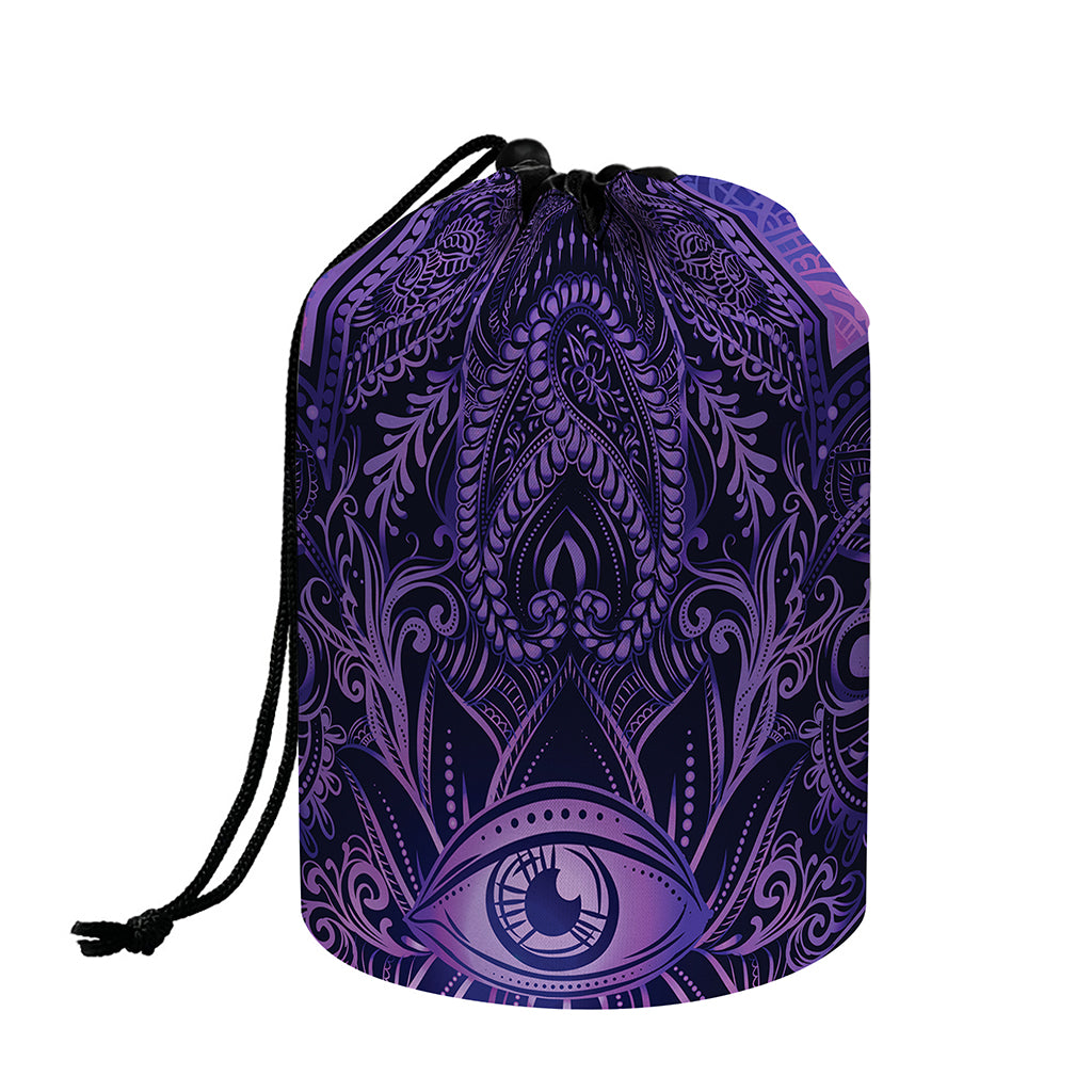 Purple Hamsa Hand Print Drawstring Makeup Bag