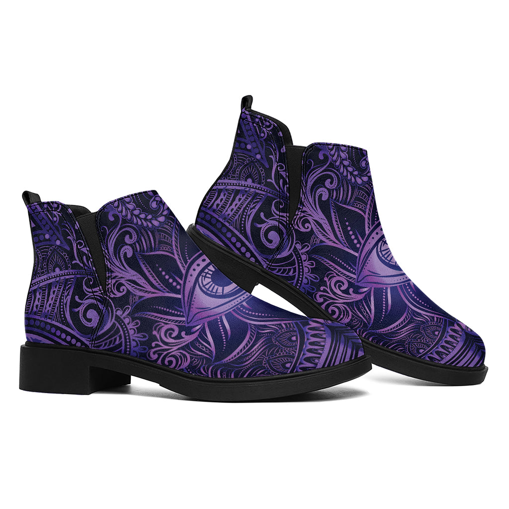 Purple Hamsa Hand Print Flat Ankle Boots