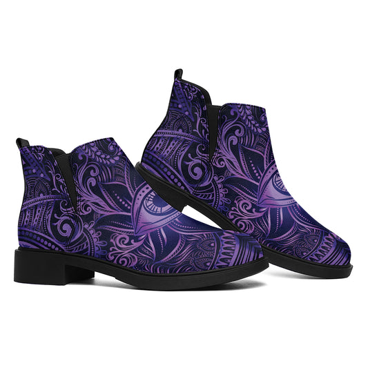 Purple Hamsa Hand Print Flat Ankle Boots
