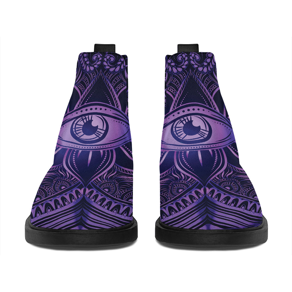 Purple Hamsa Hand Print Flat Ankle Boots