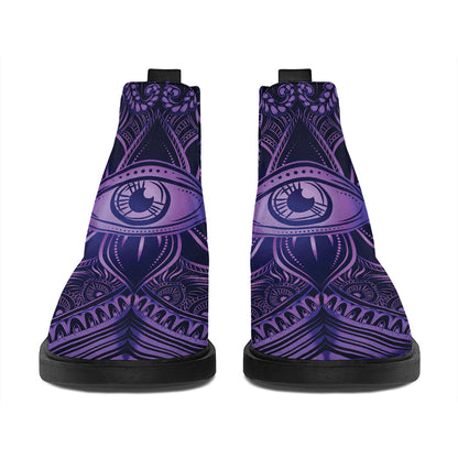 Purple Hamsa Hand Print Flat Ankle Boots