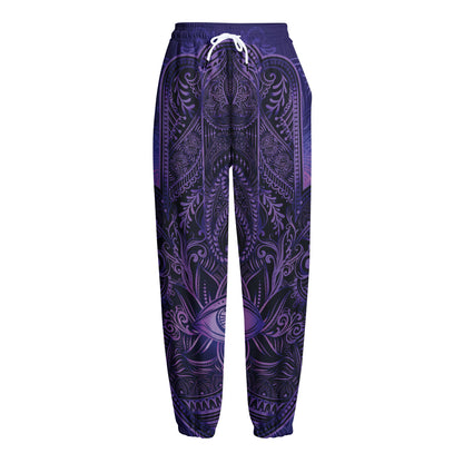 Purple Hamsa Hand Print Fleece Lined Knit Pants