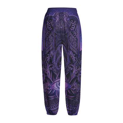 Purple Hamsa Hand Print Fleece Lined Knit Pants