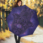 Purple Hamsa Hand Print Foldable Umbrella